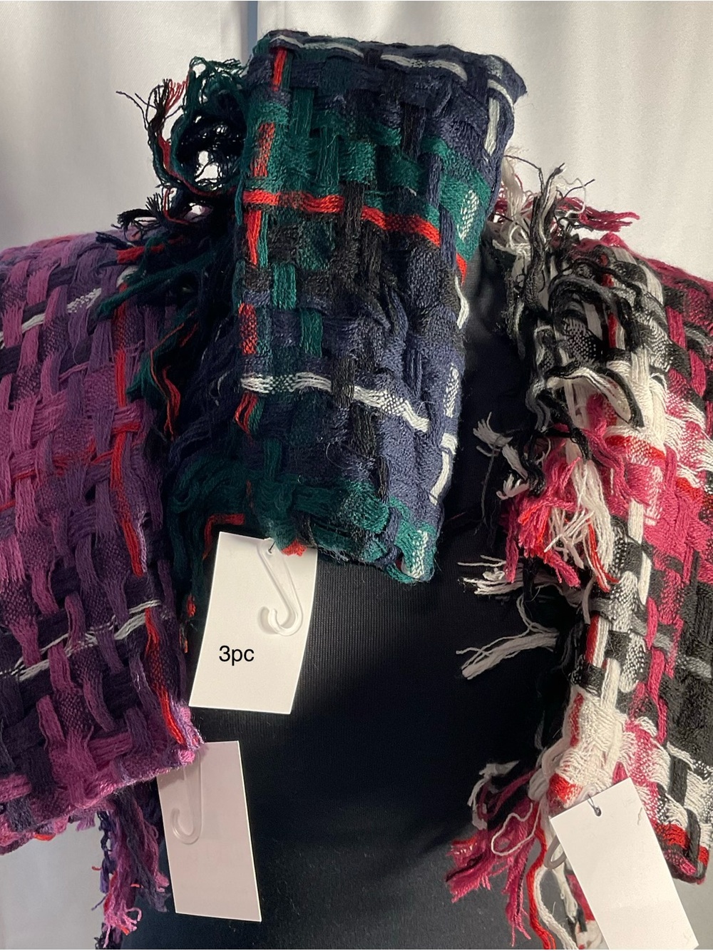 Multi-Color Woven Fringe Scarf Set - 3pc